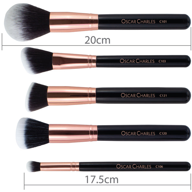 Oscar Charles 12 Piece Luxe Radiance Pro Makeup Brush Set & Makeup Holder Rose Gold/Black